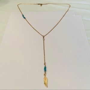 💐5/25 southwestern long Y drop gold tone necklace